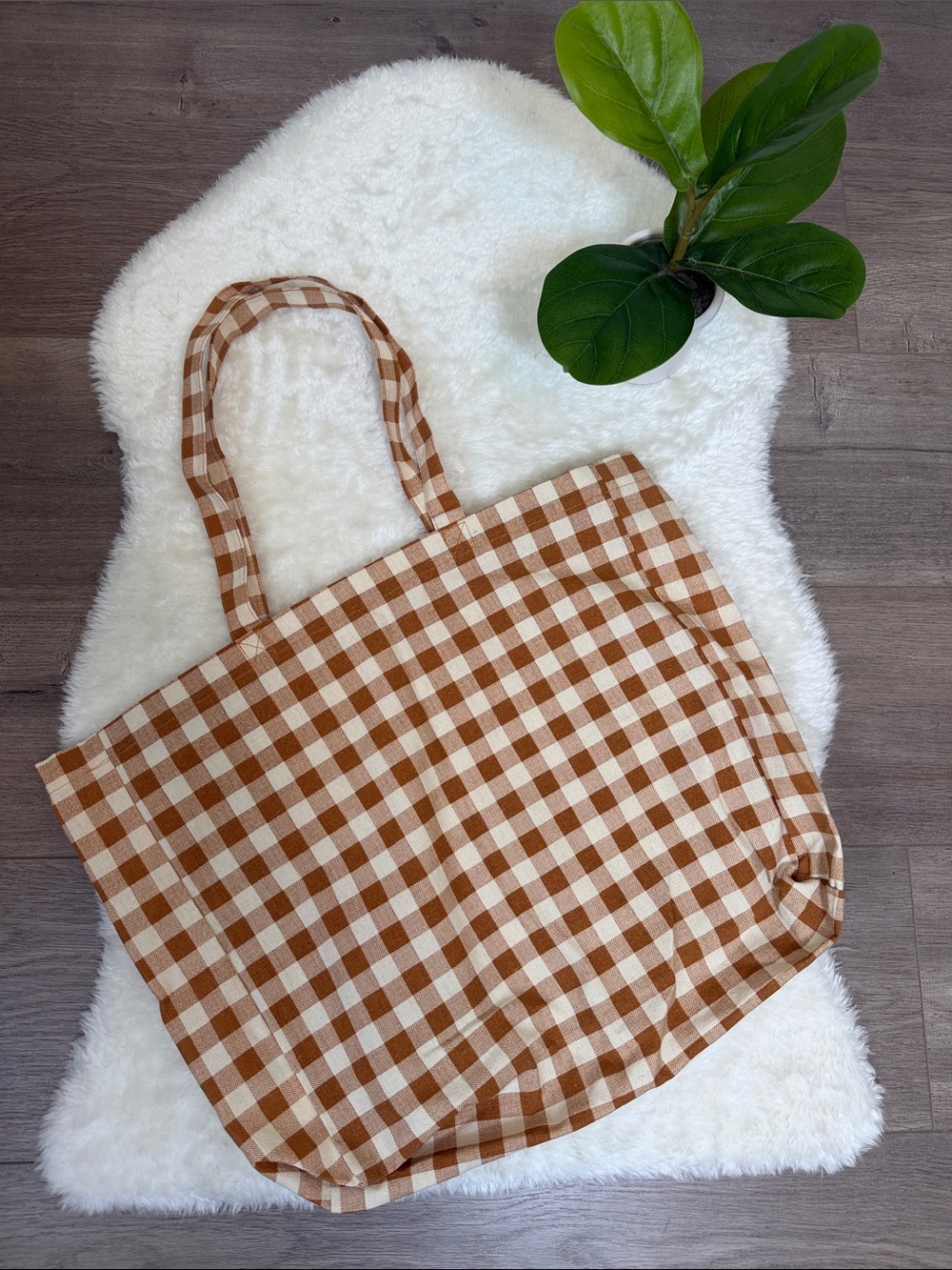 Sézane Brown and White Gingham Tote - Picture 3 of 5